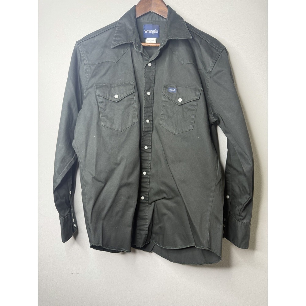 Wrangler Large Snap Western Black Cowboy Shirt Heavy Weight Cotton GUC 0020